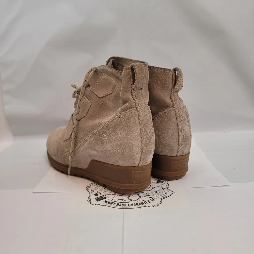 Sorel Evie Sport Lace Leather Boots Womens 9.5 Grey Suede Wedge NL3322-271